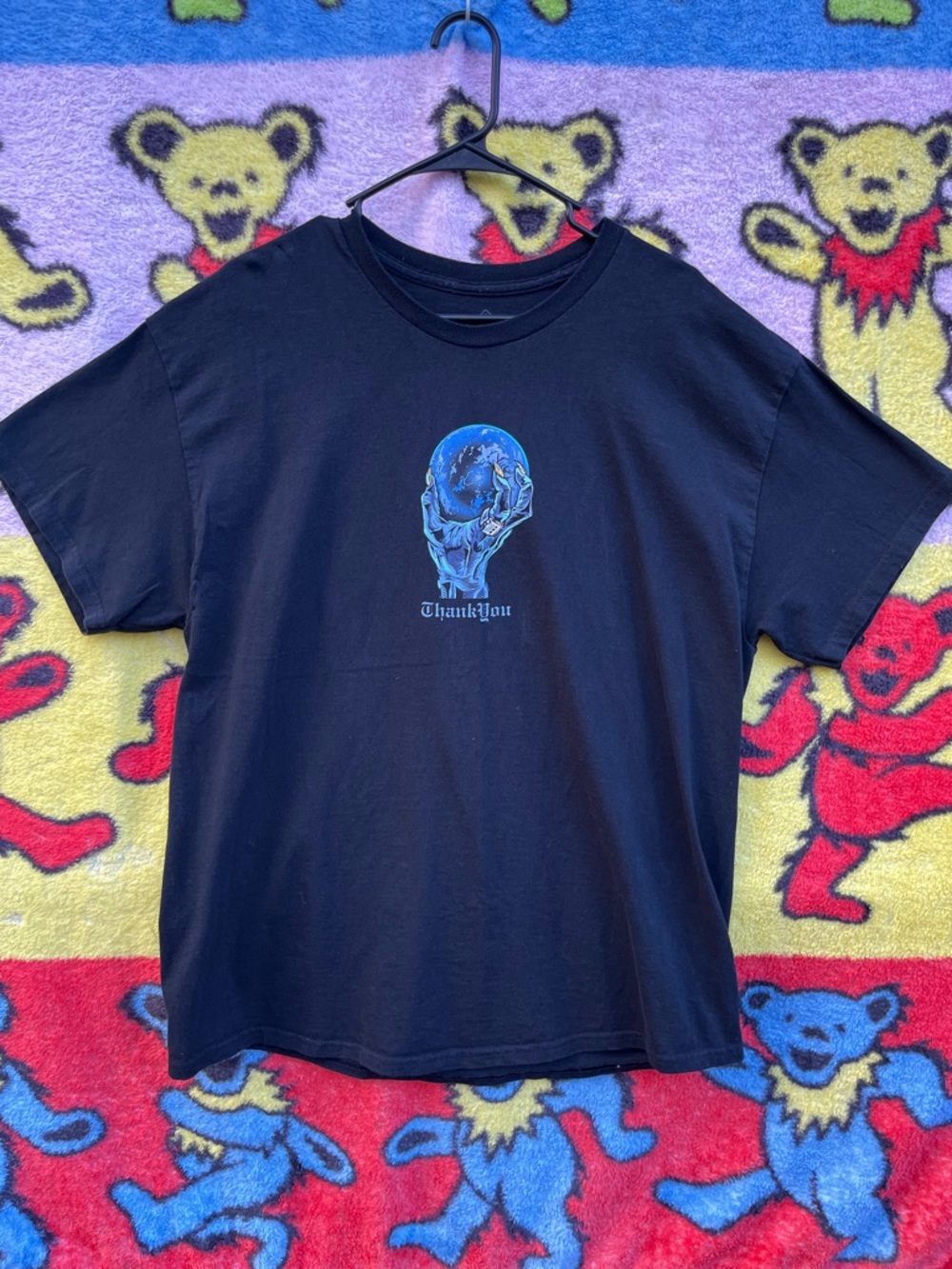 Thank You X-Large Navy Graphic T-Shirt Earth Hands